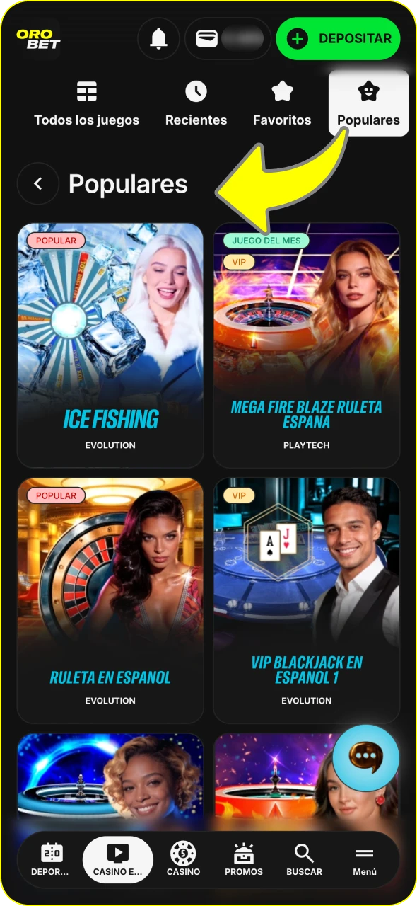 Ve a la sección de casino en vivo de Orobet y empieza a jugar.