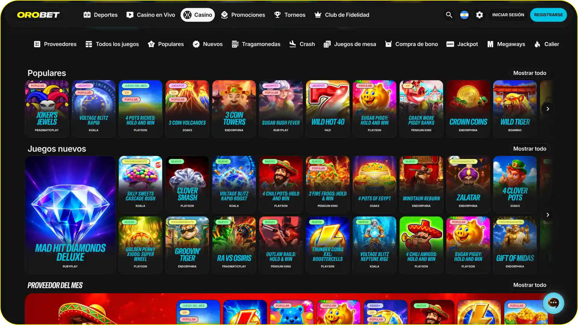 La plataforma Orobet ofrece una amplia gama de juegos de casino.